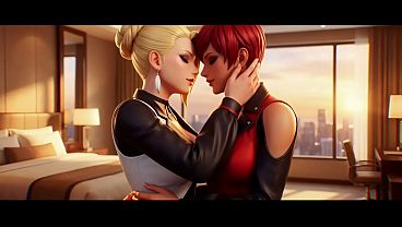 Mature Lesbians Passionate Tongue Kissing